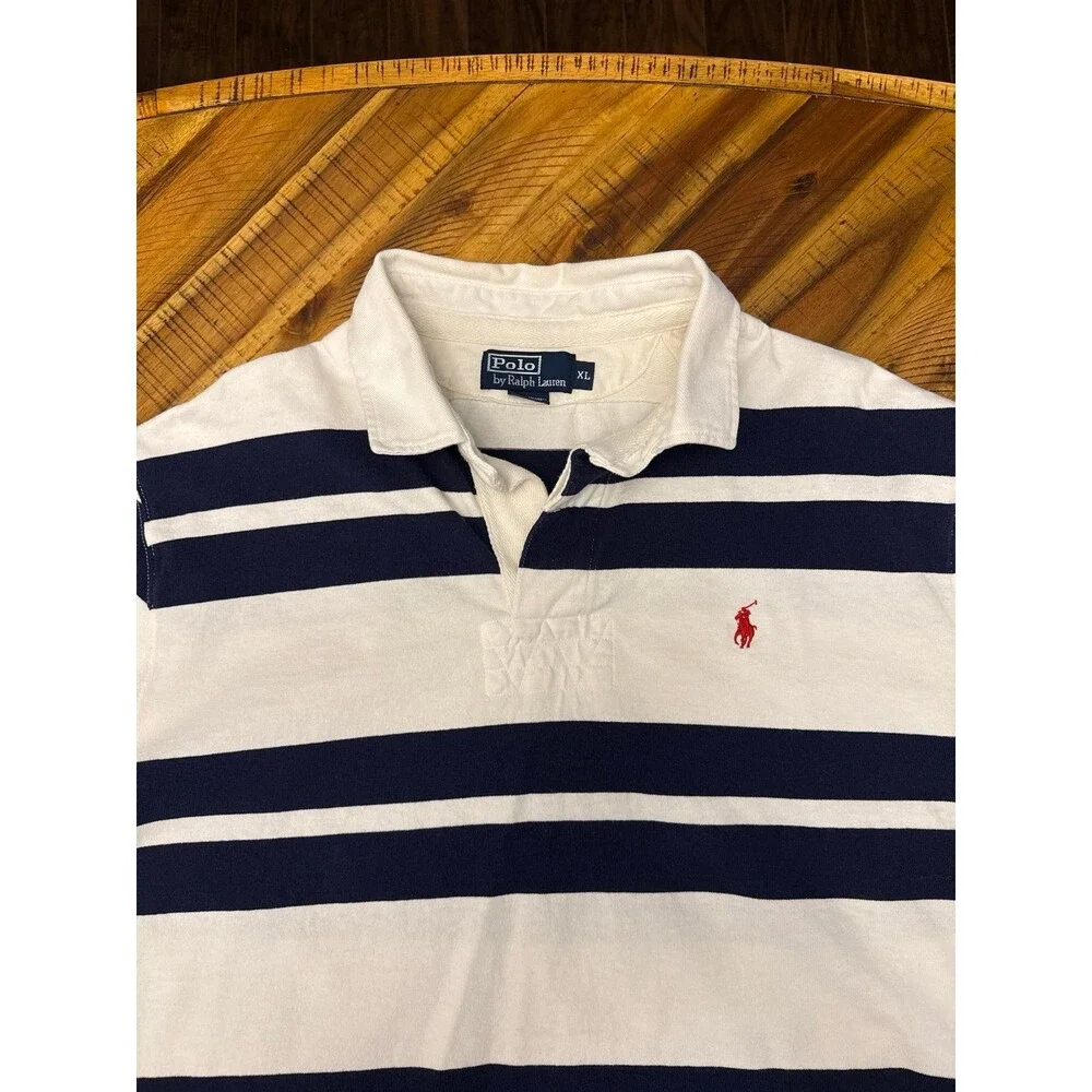 Vintage Polo Ralph Lauren Rugby Shirt Men’s XL Navy White Striped Preppy
